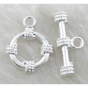 Toggle Clasp, alloy, silver plated, Lead Free, Nickel Free, 15mm dia, stick:21mm length, Alloy