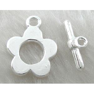 Toggle Clasp, alloy, silver plated, Lead Free, Nickel Free, 15mm dia, stick: 17mm length, Alloy