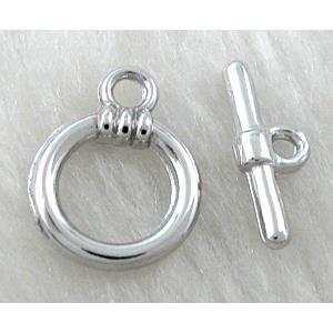 Toggle Clasp, alloy, platinum plated, Lead Free, Nickel Free, 13mm dia, stick: 17mm length, Alloy