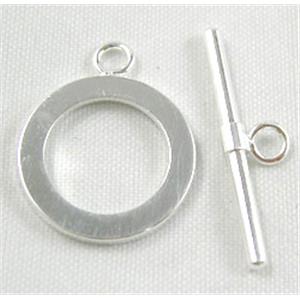 Silver Plated Copper Toggle Clasp Lead and Nickel Free, Jewelry Findings, 16mm dia, stick: 23mm length
