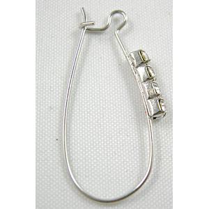 silver Copper hoop earring with Rhinestone, Nickel Free, 14x33mm