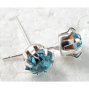 Silver Plated Copper Earring Pin, Rhinestone, Nickel Free, 6mm dia, 16.5mm length