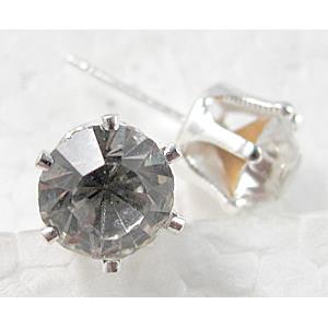 Silver Plated Copper Earring Pin, Clear Rhinestone, Nickel Free, 8mm dia, 18mm length