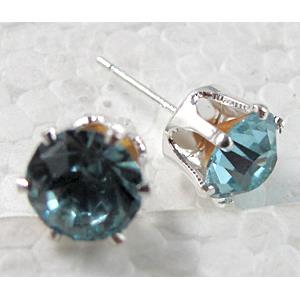 Silver Plated Copper Earring Pin, Rhinestone, Nickel Free, 8mm dia, 18mm length