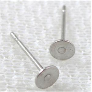 Platinum Plated Copper Flat Pad Posts Earring, Nickel Free, 5mm dia, 12mm length