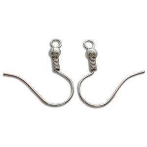 Earring Wire, iron, platunum plated, 18mm high