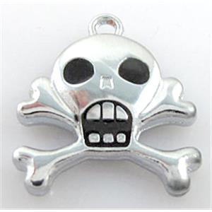 skull charm, alloy pendant, platinum plated, 20x20mm