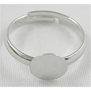 adjustable finger Ring with cabochon setting, copper, platinum plated, 18.5mm dia