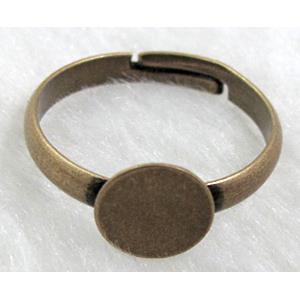 adjustable Ring with cabochon setting, copper, antique bronze, 18.5mm dia
