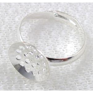 adjustable finger Ring Settings with sieve, copper, silver plated, 18mm dia, sieve:20mm