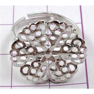 baroque style Ring, adjustable, copper, Nickel Free, ring:18mm dia, flower:20mm, color: platinum plated