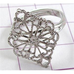 baroque style Ring, adjustable, copper, Nickel Free, ring:18mm dia, flower:15x25mm, color: gold