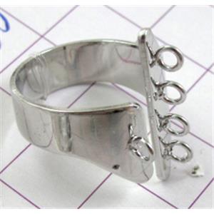 adjustable Ring Settings, copper, nickel free, 16.5mm, 5 eyes, color: silver plated
