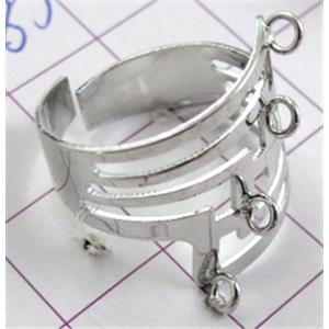 Ring Settings, copper, nickel free, 16.5mm, 4 eyes, color: silver plated