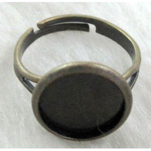 round bezel cup and adjustable ring, copper, antique bronze, 12mm dia, ring: 19.8mm dia
