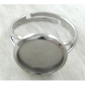 adjustable Ring with cabochon pad, copper, platinum plated, 12mm dia, ring: 19.8mm dia