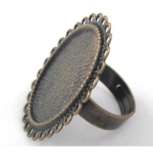 adjustable copper Ring with bezel tray, antique bronze, 19x26mm, ring:18mm