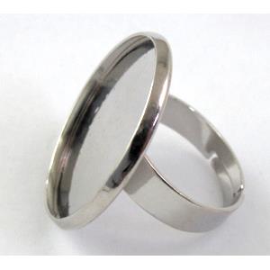 platinum plated adjustable copper Ring with cabochon-pad, inside:22mm dia, ring:18mm