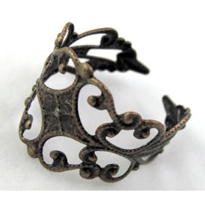 Baroque style copper Ring, adjustable, antique bronze, 19mm dia