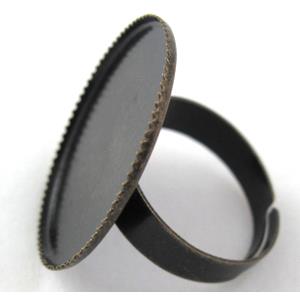 adjustable copper Ring with cabochon tray, antique bronze, 25mm dia, ring:18mm
