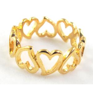 gold plated Copper heart Ring, 7mm wide, 20mm dia