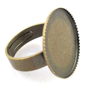 adjustable Ring with bezel tray, copper, antique bronze, nickel free, inside: 20mm dia, ring: 18mm