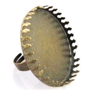 adjustable Ring with bezel tray, copper, antique bronze, nickel free, inside: 35mm dia, ring:18mm
