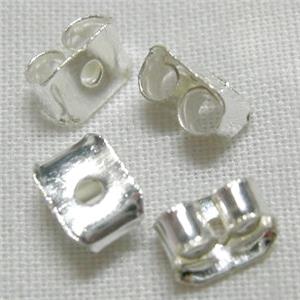 Earring Back, iron, silver plated, 4x5mm, hole:1.2mm dia