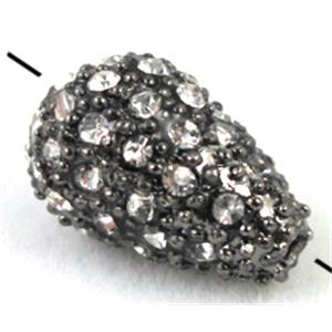 rhinestone pave beads, black alloy teardrop spacer for bracelet, 9x14mm, 1.8mm hole
