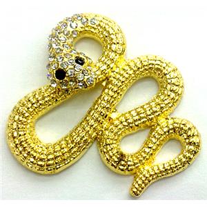 bracelet connector, alloy with mid-east Rhinestone, snake, gold plated, 38x36mm