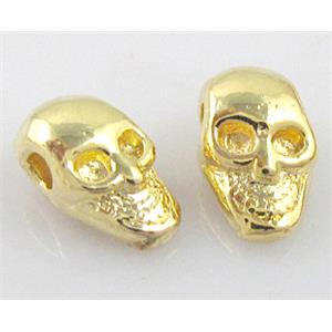 Alloy skull beads, gold plated, 7x11mm, 2.5mm hole