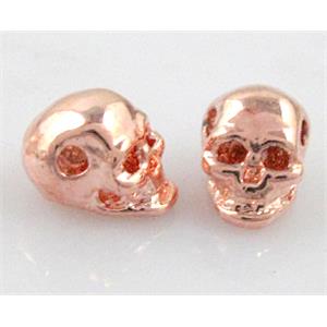 Skull charm, alloy bead, red copper, 6x8mm, 1.5mm hole