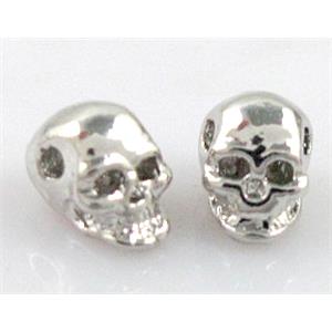 Skull charm, alloy bead, platinum plated, 6x8mm, 1.5mm hole