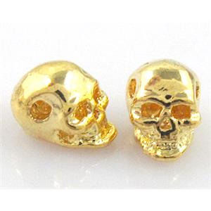Skull charm, alloy bead, gold, 6x8mm, 1.5mm hole