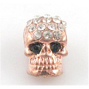 Skull charm, alloy bead, red copper, 8x12mm, 3mm hole