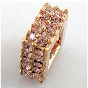 alloy bead with rhinestone. red copper, 10x10mm, 5x5mm hole