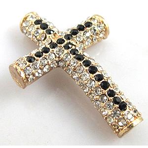 bracelet bar, cross with rhinestone, alloy bead, red copper, 27x40mm