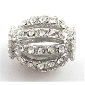 Alloy bead with rhinestone, platinum plated, 12x14mm,2mm hole