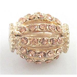Alloy bead with rhinestone, champagne, 12x14mm, 2mm hole