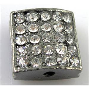 rhinestone pave beads, black alloy spacer for bracelet, 14x14mm, 2.5mm hole