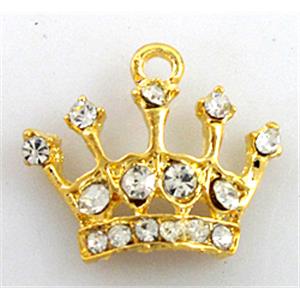 Crown charm with rhinestone, alloy pendant, gold, 20x16mm