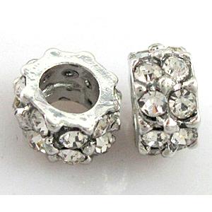 alloy bead with rhinestone, platinum plated, 10mm, 5mm hole