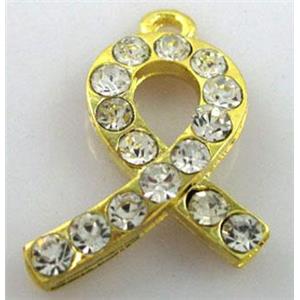 cancer awareness ribbon, alloy pendant with rhinestone, gold plated, approx 12x26mm
