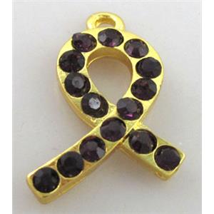 cancer awareness ribbon, alloy pendant with rhinestone, gold plated, approx 12x26mm