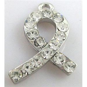 cancer awareness ribbon, alloy pendant with rhinestone, platinum plated, approx 12x26mm