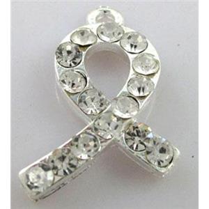 cancer awareness ribbon, alloy pendant with rhinestone, silver plated, approx 12x26mm