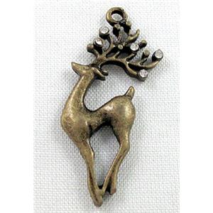 alloy pendant with rhinestone, Wapiti, bronze, 20x40mm