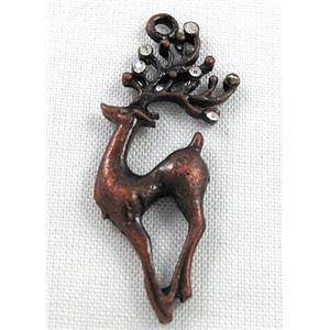 alloy pendant with rhinestone, Wapiti, antique red copper plated, 20x40mm