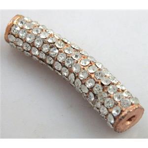 bracelet bar, alloy spacer tube with rhinestone, 8.5x33mm, 2mm hole