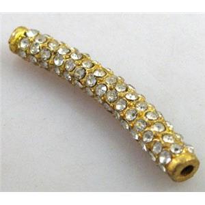 bracelet bar, alloy spacer tube with rhinestone, gold plated, 4x30mm